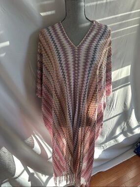 Missoni Classic Chevron Knit Poncho with Fringe
